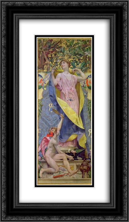 The Feminine Toilet 14x24 Black Ornate Wood Framed Art Print Poster with Double Matting by Merson, Luc Olivier