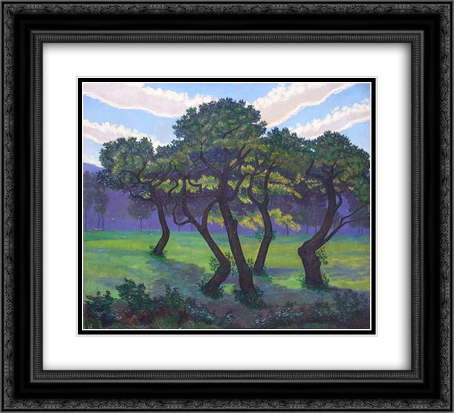 Convivio, (Vecchi castagni) 22x20 Black Ornate Wood Framed Art Print Poster with Double Matting by Russolo, Luigi