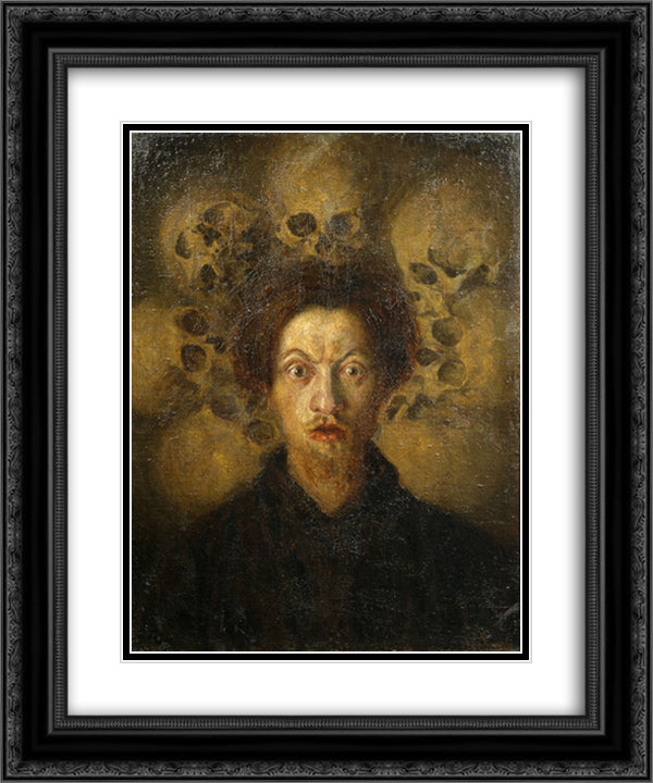 Self-portrait with skulls 20x24 Black Ornate Wood Framed Art Print Poster with Double Matting by Russolo, Luigi