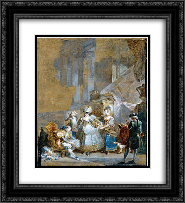 Elegant Company Preparing for a Masked Ball 20x22 Black Ornate Wood Framed Art Print Poster with Double Matting by Paret y Alcazar, Luis