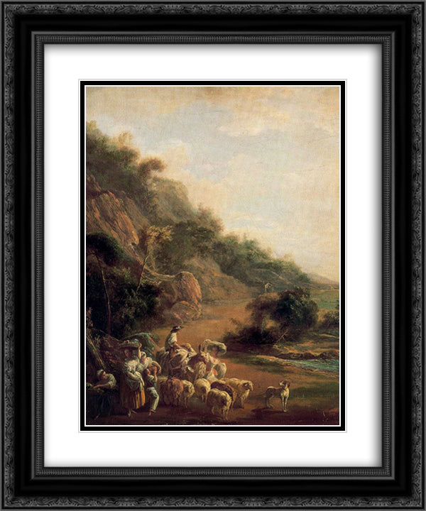 Village Scene 20x24 Black Ornate Wood Framed Art Print Poster with Double Matting by Paret y Alcazar, Luis