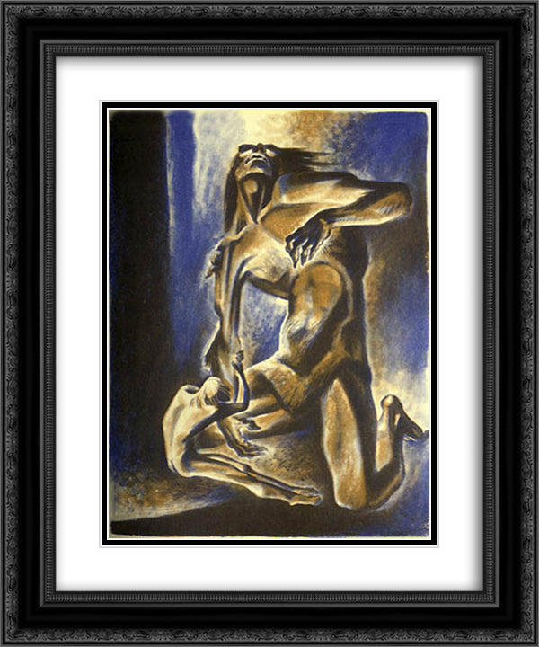 Beowulf wrestles with Grendel 20x24 Black Ornate Wood Framed Art Print Poster with Double Matting by Ward, Lynd