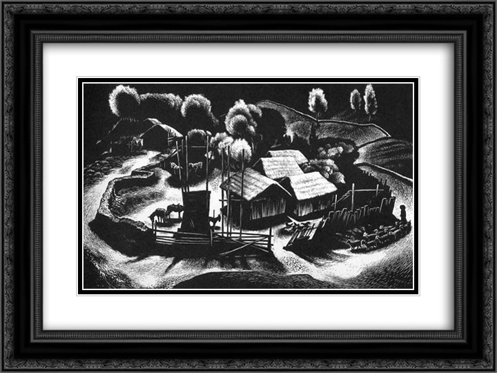 Corral Tres Cumbres 24x18 Black Ornate Wood Framed Art Print Poster with Double Matting by Ward, Lynd