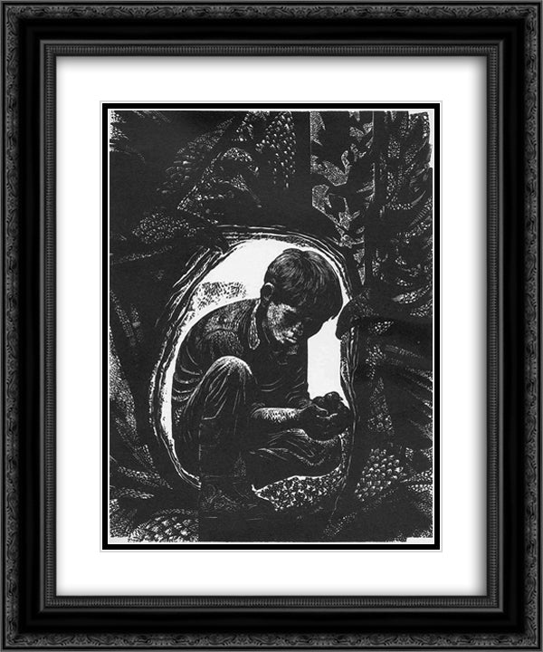 Day of the Hawk 20x24 Black Ornate Wood Framed Art Print Poster with Double Matting by Ward, Lynd