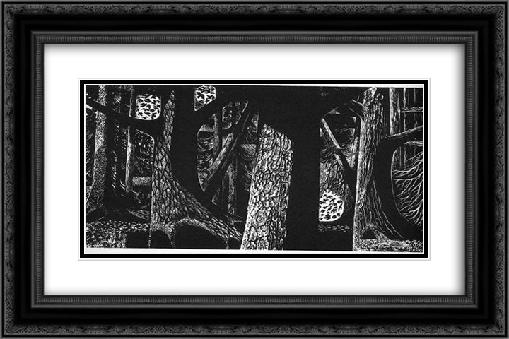 Evening Walk 24x16 Black Ornate Wood Framed Art Print Poster with Double Matting by Ward, Lynd