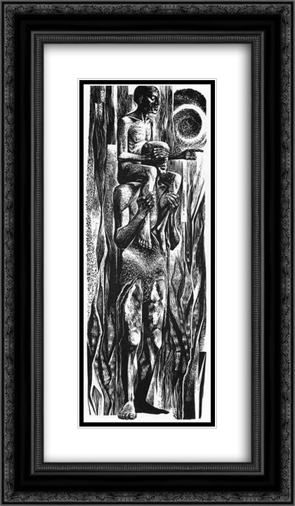 Taro Men 14x24 Black Ornate Wood Framed Art Print Poster with Double Matting by Ward, Lynd