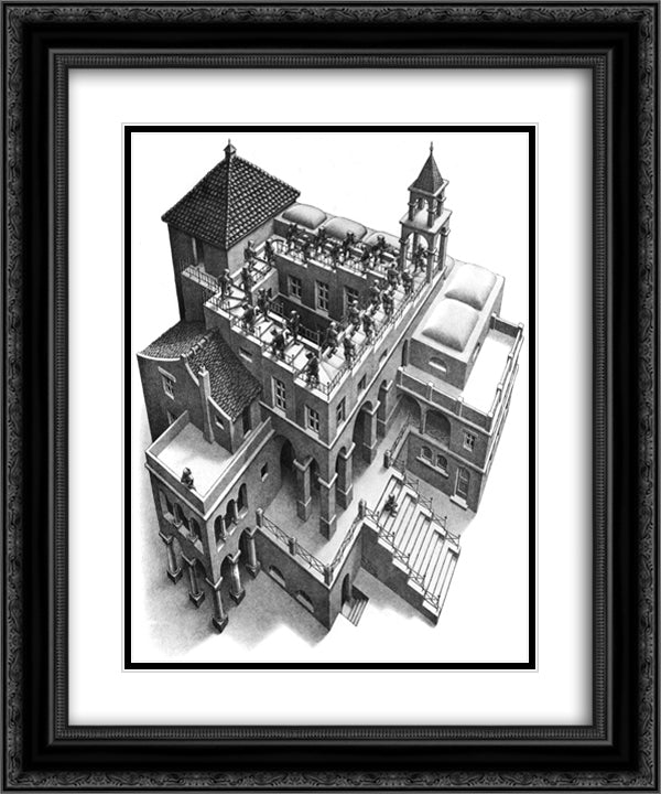 Ascending & Descending 20x24 Black Ornate Wood Framed Art Print Poster with Double Matting by Escher, M.C.