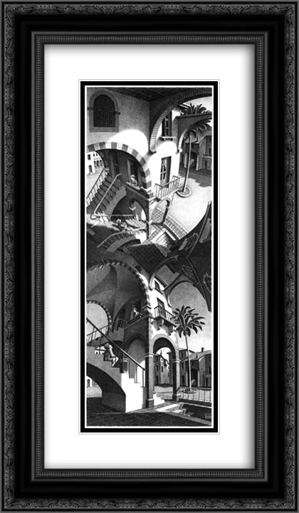High and Low 14x24 Black Ornate Wood Framed Art Print Poster with Double Matting by Escher, M.C.