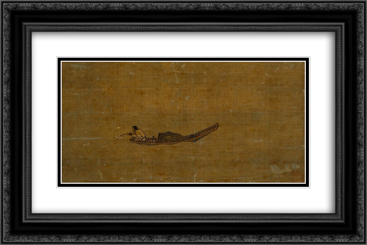 Angler on a Wintry Lake (detail) 24x16 Black Ornate Wood Framed Art Print Poster with Double Matting by Ma Yuan