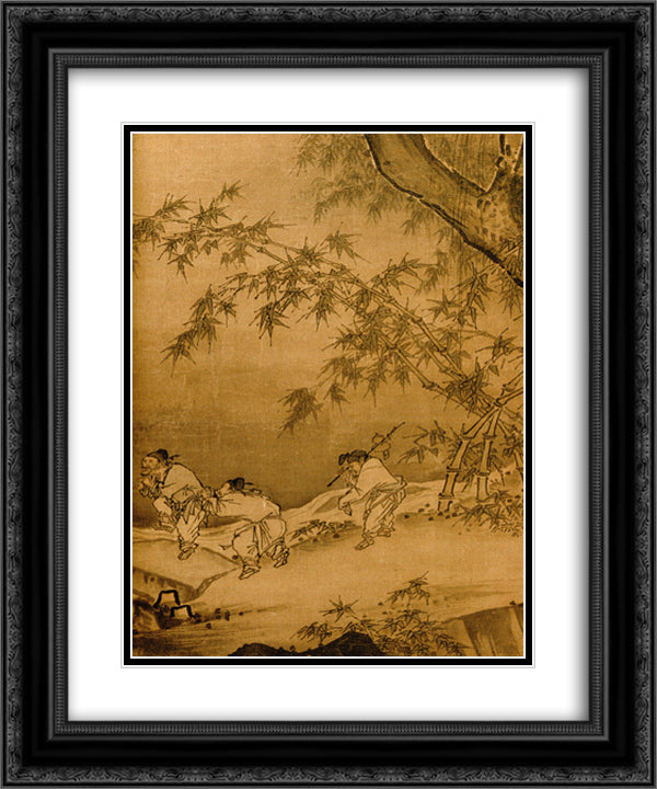 Dancing and Singing (Peasants Returning from Work) (detail 3) 20x24 Black Ornate Wood Framed Art Print Poster with Double Matting by Ma Yuan