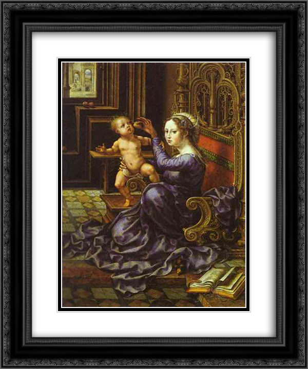 Madonna and Child 20x24 Black Ornate Wood Framed Art Print Poster with Double Matting by Mabuse