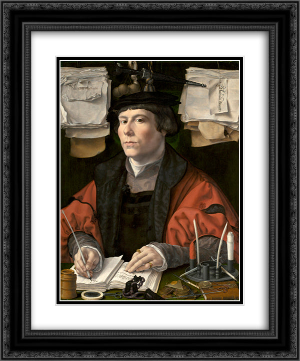 Portrait of a merchant 20x24 Black Ornate Wood Framed Art Print Poster with Double Matting by Mabuse