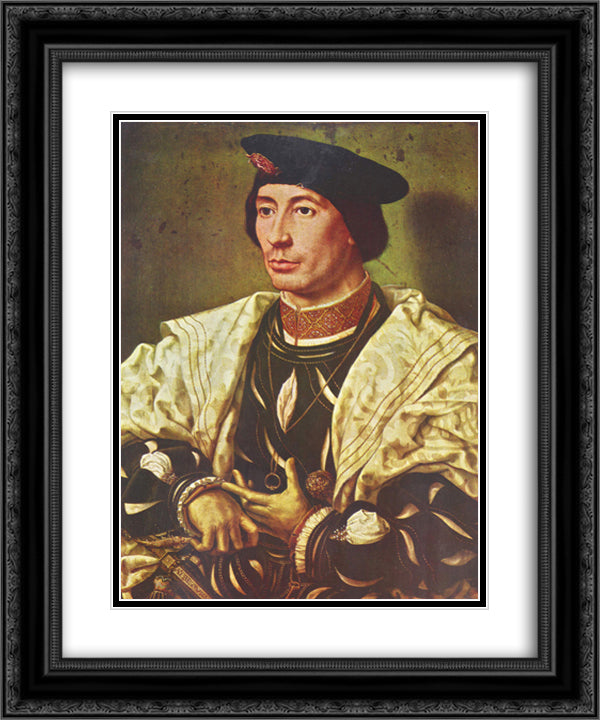 Portrait of Baudoin of Burgundy 20x24 Black Ornate Wood Framed Art Print Poster with Double Matting by Mabuse