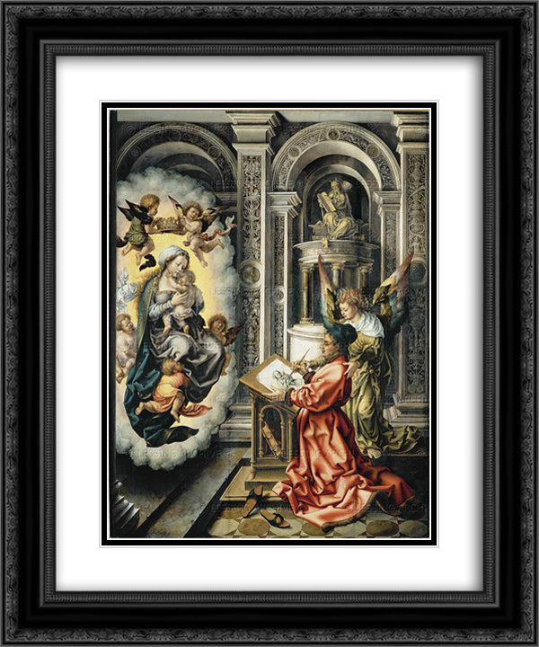 Saint Luke painting the Virgin 20x24 Black Ornate Wood Framed Art Print Poster with Double Matting by Mabuse