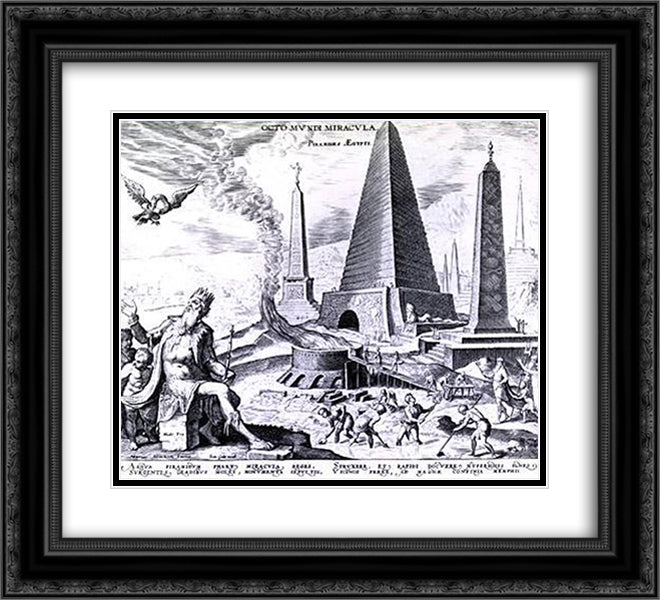 Great Pyramid of Giza 22x20 Black Ornate Wood Framed Art Print Poster with Double Matting by van Heemskerck, Maerten