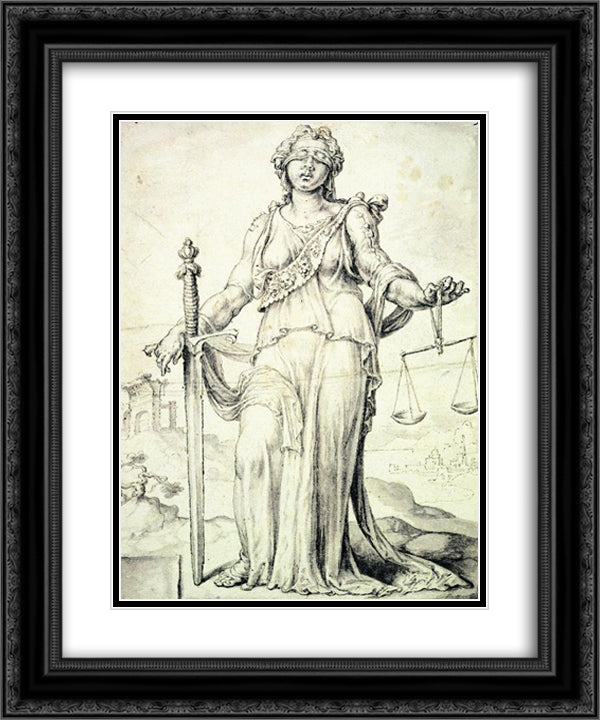 Iustitia 20x24 Black Ornate Wood Framed Art Print Poster with Double Matting by van Heemskerck, Maerten