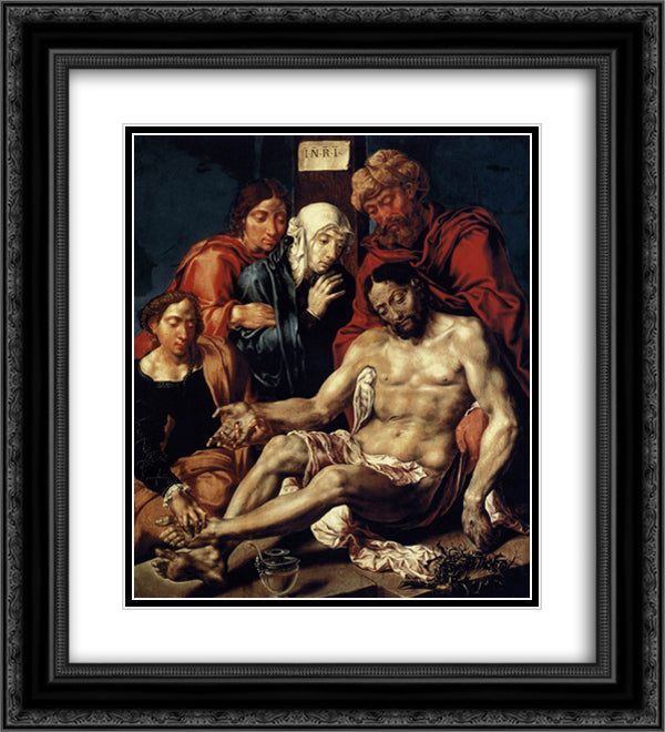 Lamentation of Christ 20x22 Black Ornate Wood Framed Art Print Poster with Double Matting by van Heemskerck, Maerten