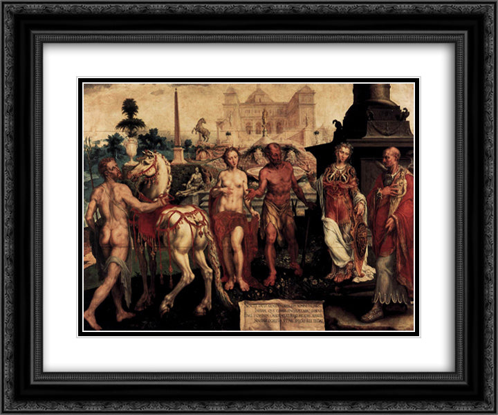Momus Criticizes the Gods Creations 24x20 Black Ornate Wood Framed Art Print Poster with Double Matting by van Heemskerck, Maerten