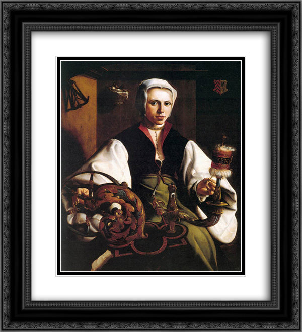 Portrait of a Lady Spinning 20x22 Black Ornate Wood Framed Art Print Poster with Double Matting by van Heemskerck, Maerten