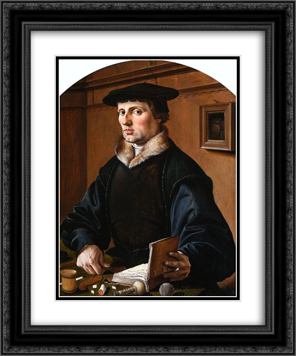 Portrait of a Man 20x24 Black Ornate Wood Framed Art Print Poster with Double Matting by van Heemskerck, Maerten