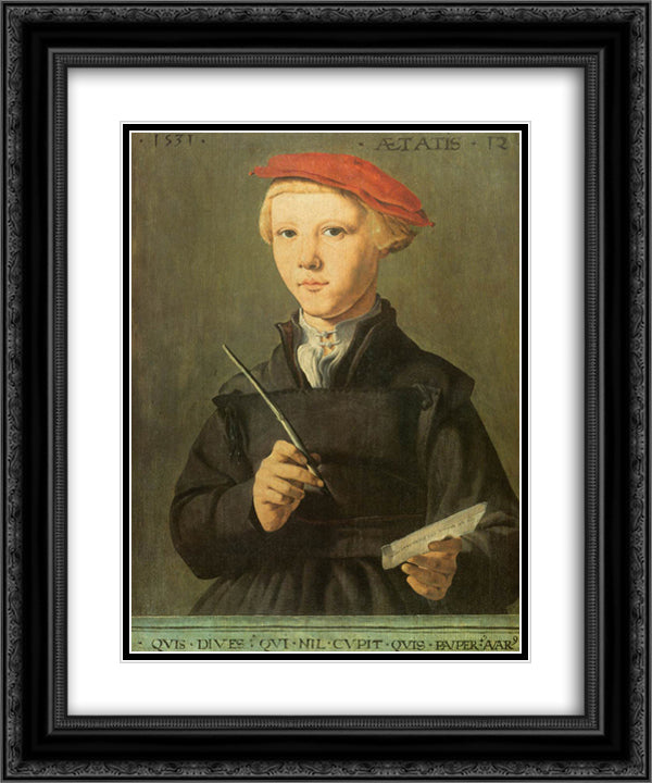 Portrait of a young scholar 20x24 Black Ornate Wood Framed Art Print Poster with Double Matting by van Heemskerck, Maerten