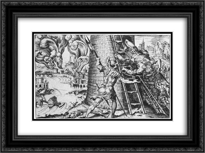 Sack of Rome 24x18 Black Ornate Wood Framed Art Print Poster with Double Matting by van Heemskerck, Maerten