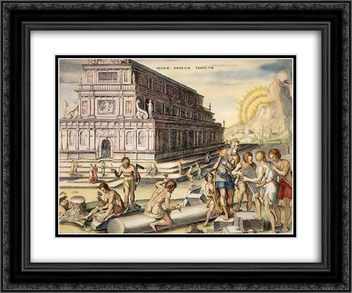 Temple of Artemis 24x20 Black Ornate Wood Framed Art Print Poster with Double Matting by van Heemskerck, Maerten