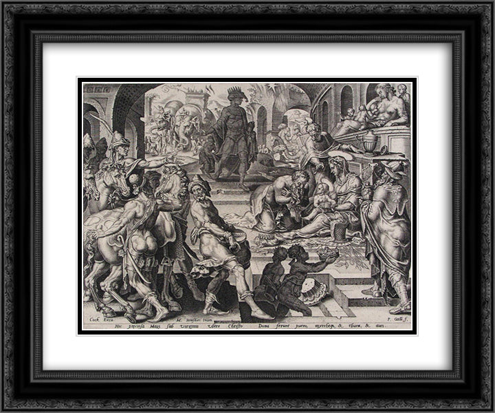 The Adoration of the Magi 24x20 Black Ornate Wood Framed Art Print Poster with Double Matting by van Heemskerck, Maerten