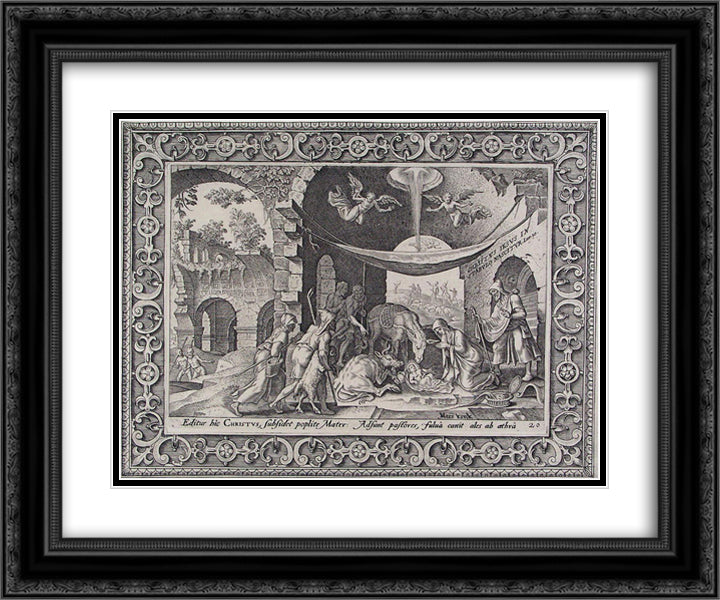 The Adoration of the Shepherds 24x20 Black Ornate Wood Framed Art Print Poster with Double Matting by van Heemskerck, Maerten