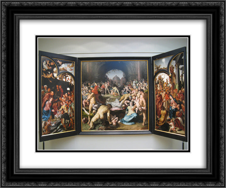 The infanticide in Bethlehem 24x20 Black Ornate Wood Framed Art Print Poster with Double Matting by van Heemskerck, Maerten