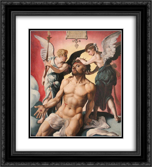 The Man of Sorrows 20x22 Black Ornate Wood Framed Art Print Poster with Double Matting by van Heemskerck, Maerten