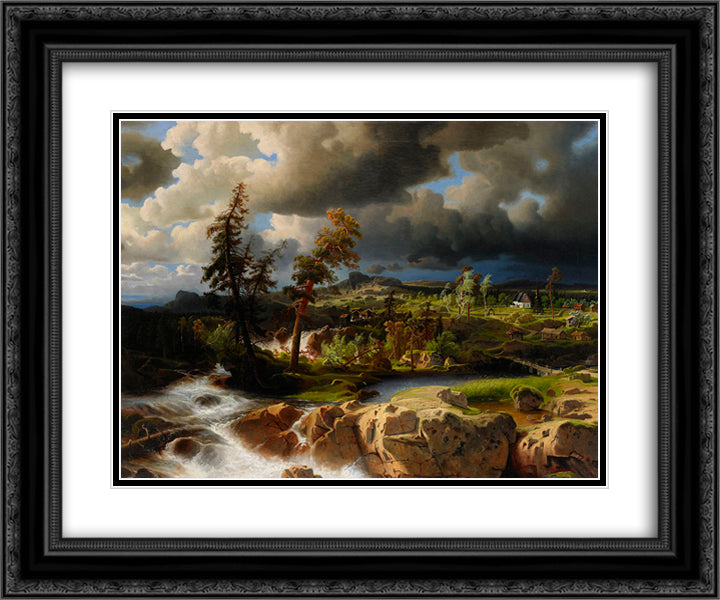 Forslandskap med 24x20 Black Ornate Wood Framed Art Print Poster with Double Matting by Larson, Marcus