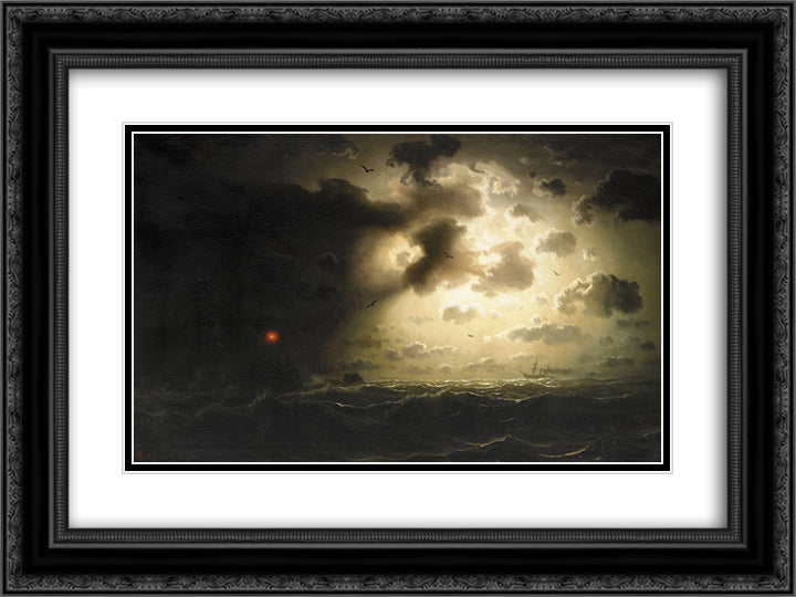 Night at Sea 24x18 Black Ornate Wood Framed Art Print Poster with Double Matting by Larson, Marcus