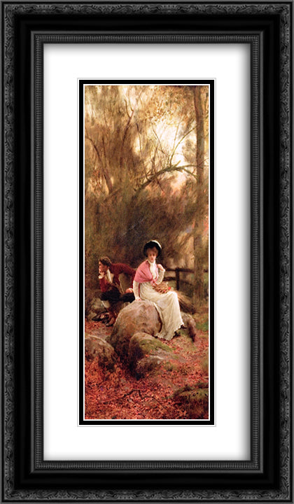 A Lovers' Spat 14x24 Black Ornate Wood Framed Art Print Poster with Double Matting by Stone, Marcus