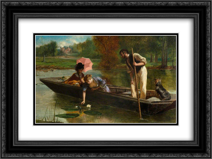 A Pleasant Spot on the Thames 24x18 Black Ornate Wood Framed Art Print Poster with Double Matting by Stone, Marcus