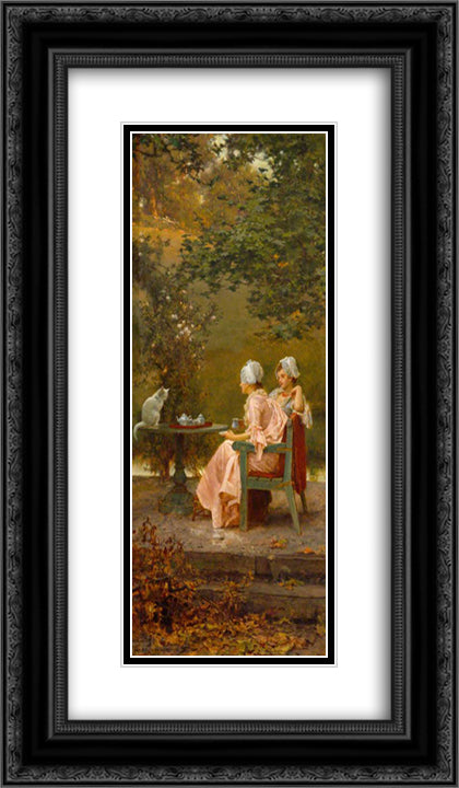 Good Friends 14x24 Black Ornate Wood Framed Art Print Poster with Double Matting by Stone, Marcus