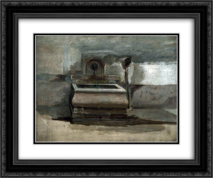 The Fountain 24x20 Black Ornate Wood Framed Art Print Poster with Double Matting by Stone, Marcus