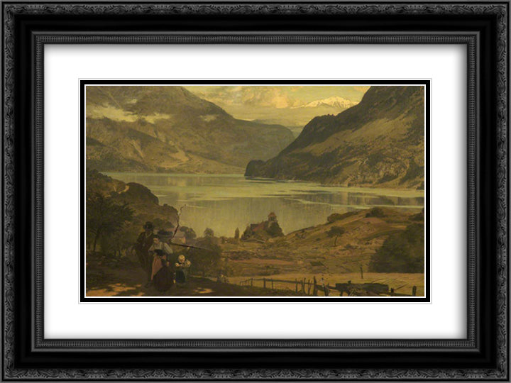 The Lake of Brienz 24x18 Black Ornate Wood Framed Art Print Poster with Double Matting by Stone, Marcus