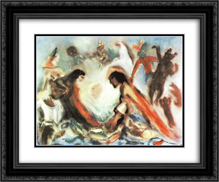 The Fisherman Legend 24x20 Black Ornate Wood Framed Art Print Poster with Double Matting by Sterian, Margareta