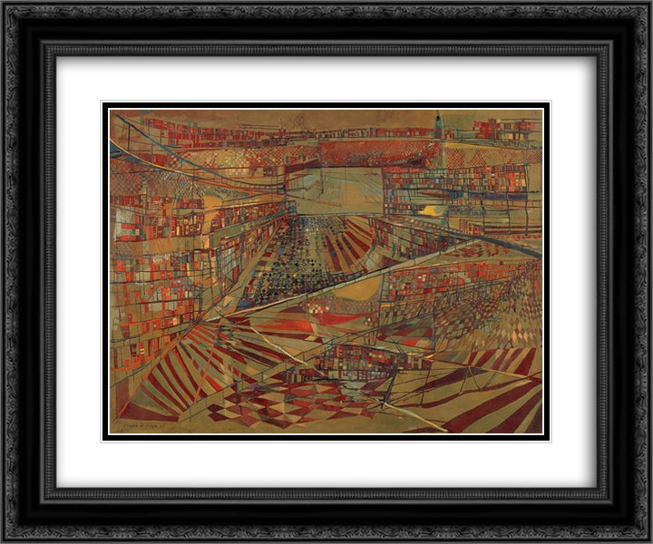Bibliotheque 24x20 Black Ornate Wood Framed Art Print Poster with Double Matting by Vieira da Silva, Maria Helena