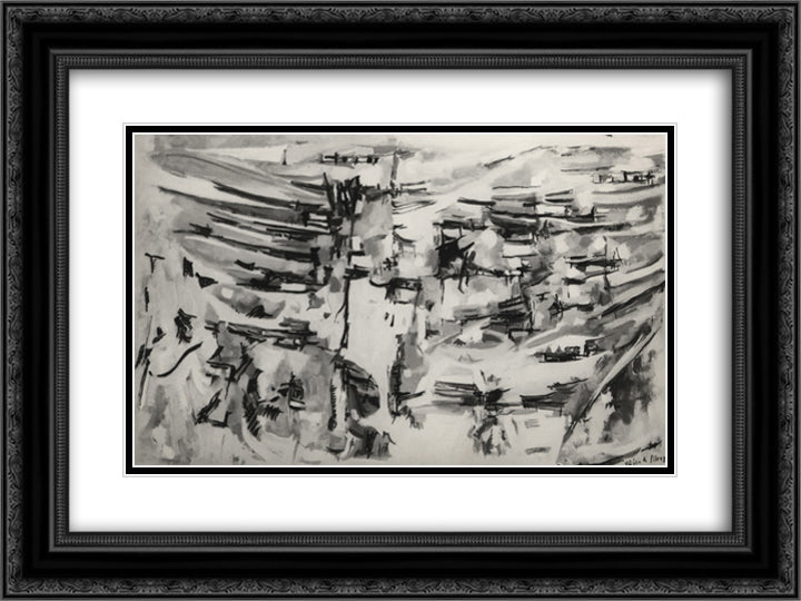 Composition 24x18 Black Ornate Wood Framed Art Print Poster with Double Matting by Vieira da Silva, Maria Helena