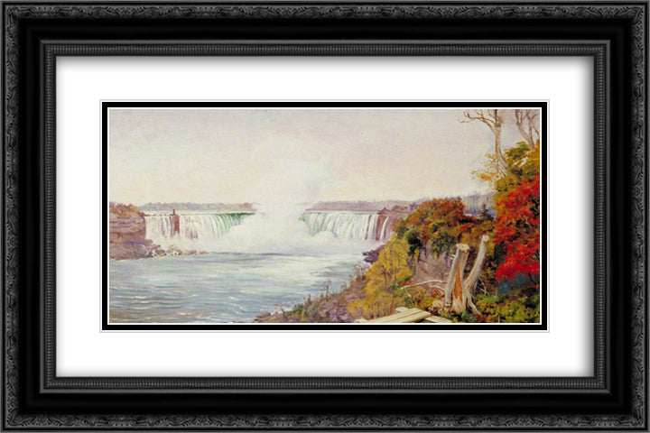 View of Both Falls of Niagara 24x16 Black Ornate Wood Framed Art Print Poster with Double Matting by North, Marianne