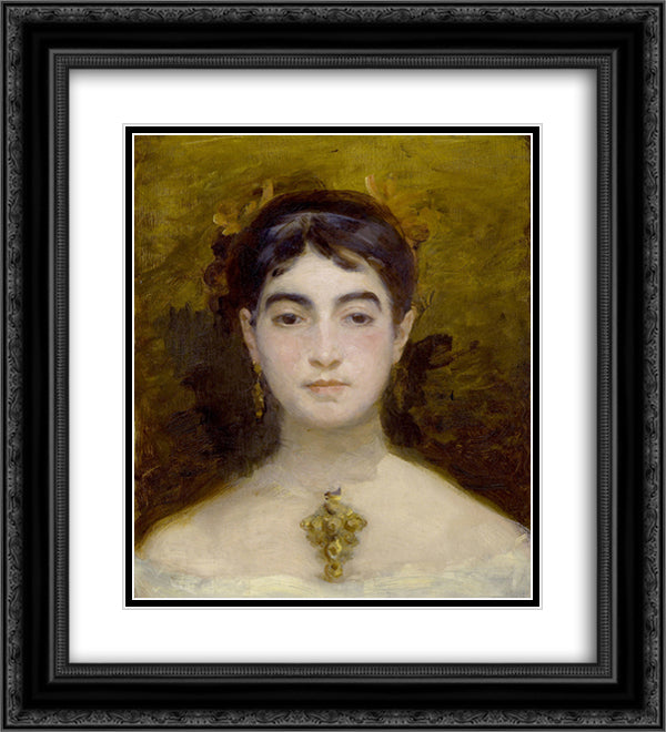 Self-portrait 20x22 Black Ornate Wood Framed Art Print Poster with Double Matting by Bracquemond, Marie