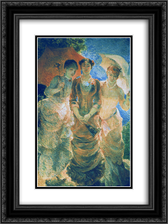 Three ladies with parasol (aka Three Graces) 18x24 Black Ornate Wood Framed Art Print Poster with Double Matting by Bracquemond, Marie