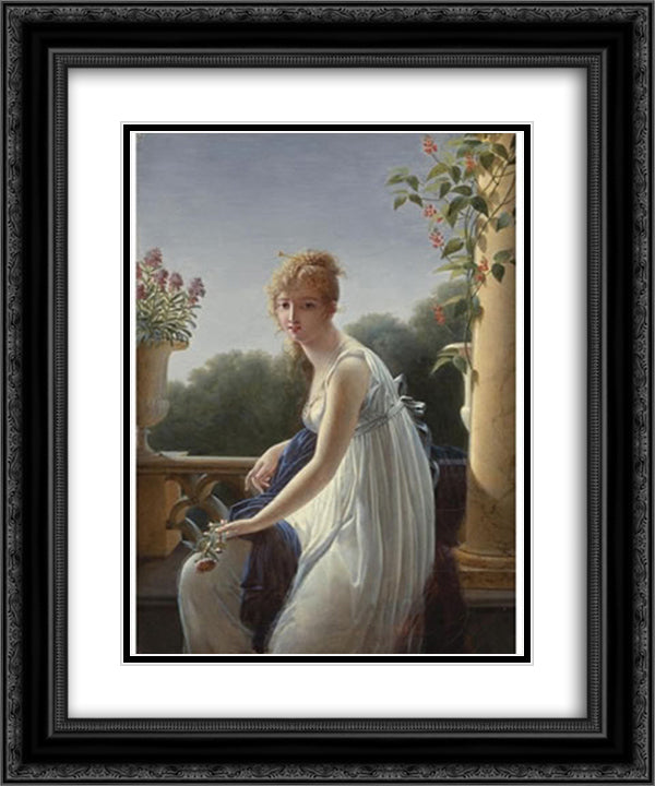 A YOUNG WOMAN SEATED BY A WINDOW 20x24 Black Ornate Wood Framed Art Print Poster with Double Matting by Villers, Marie Denise