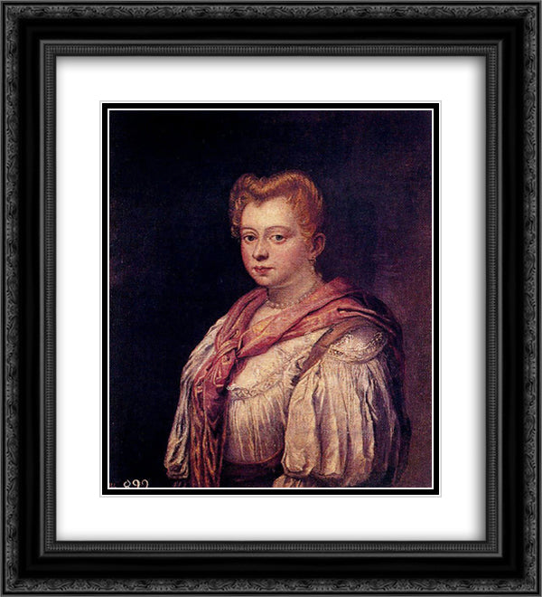 Venetian Woman (attributed) 20x22 Black Ornate Wood Framed Art Print Poster with Double Matting by Robusti, Marietta