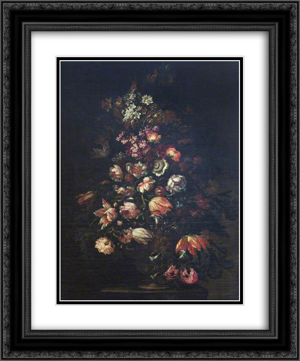 A Flower Piece 20x24 Black Ornate Wood Framed Art Print Poster with Double Matting by Nuzzi, Mario