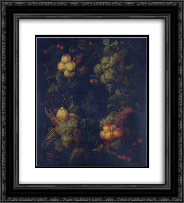 Fruit Garland Encircling a Relief 20x22 Black Ornate Wood Framed Art Print Poster with Double Matting by Nuzzi, Mario