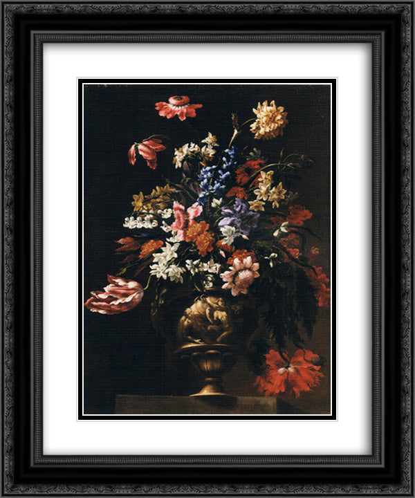 Still life with a vase of flowers 20x24 Black Ornate Wood Framed Art Print Poster with Double Matting by Nuzzi, Mario