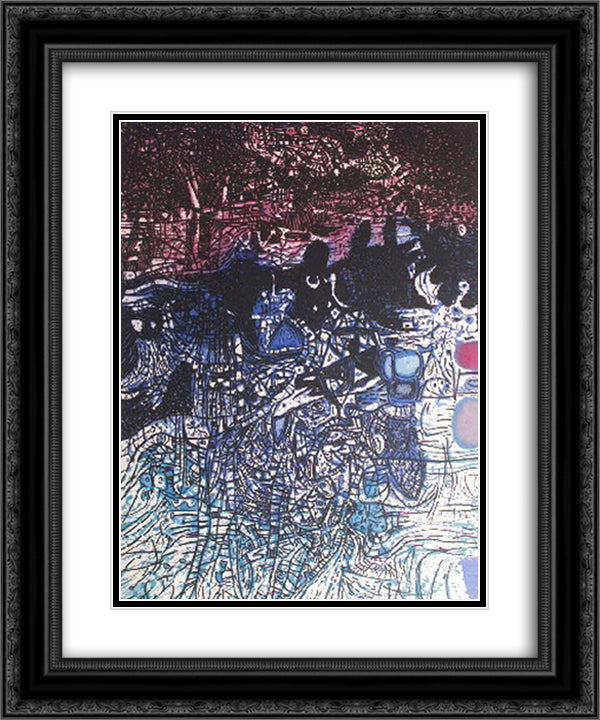 La nuit de l'eau 20x24 Black Ornate Wood Framed Art Print Poster with Double Matting by Prassinos, Mario